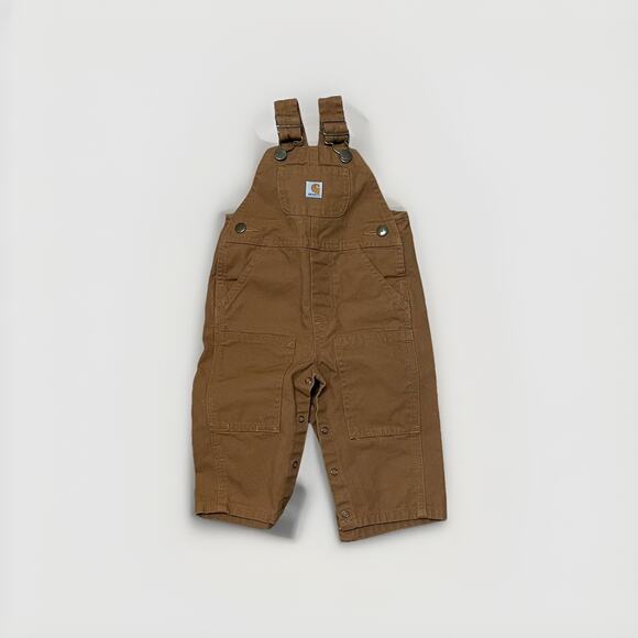 Carhartt Boys Overalls Size 9 Mo Canvas Duck Tan Casual Utility - Picture 1 of 5